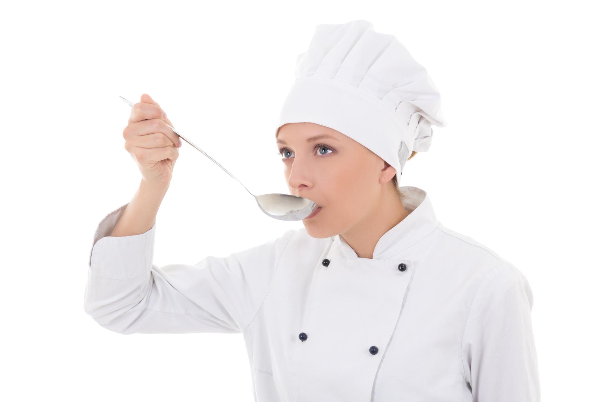 Instructor tasting a sauce